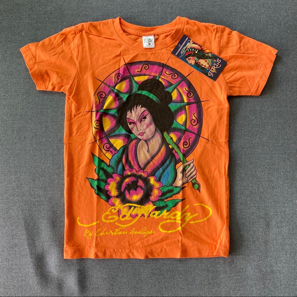 ed hardy orange t shirt nwt